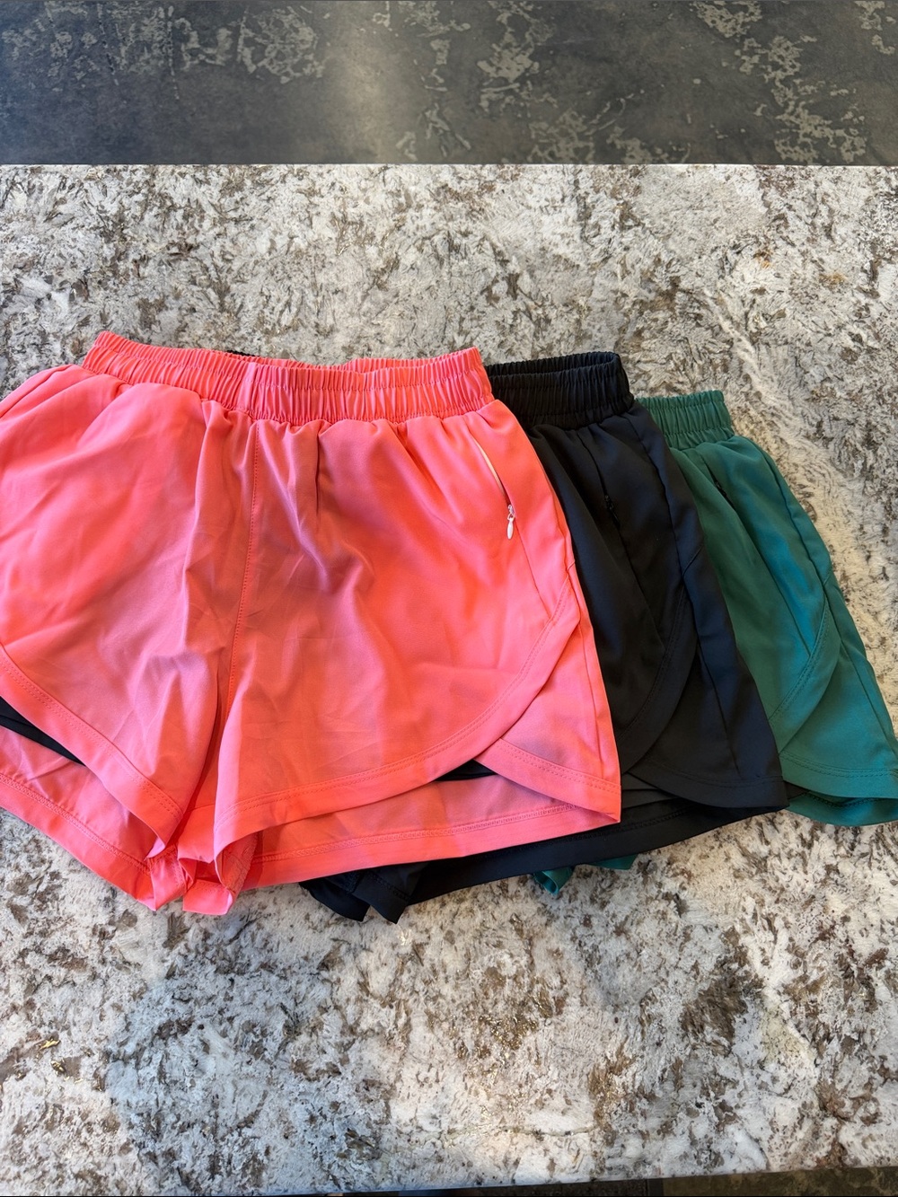 Set of 3 Women’s Active Running Shorts - Coral Pink/Black/Dark Green